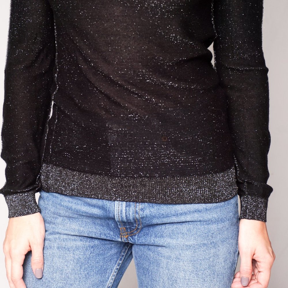 KARSSEN Black Knit Shimmer Long-Sleeve Top - Picture 2 of 6